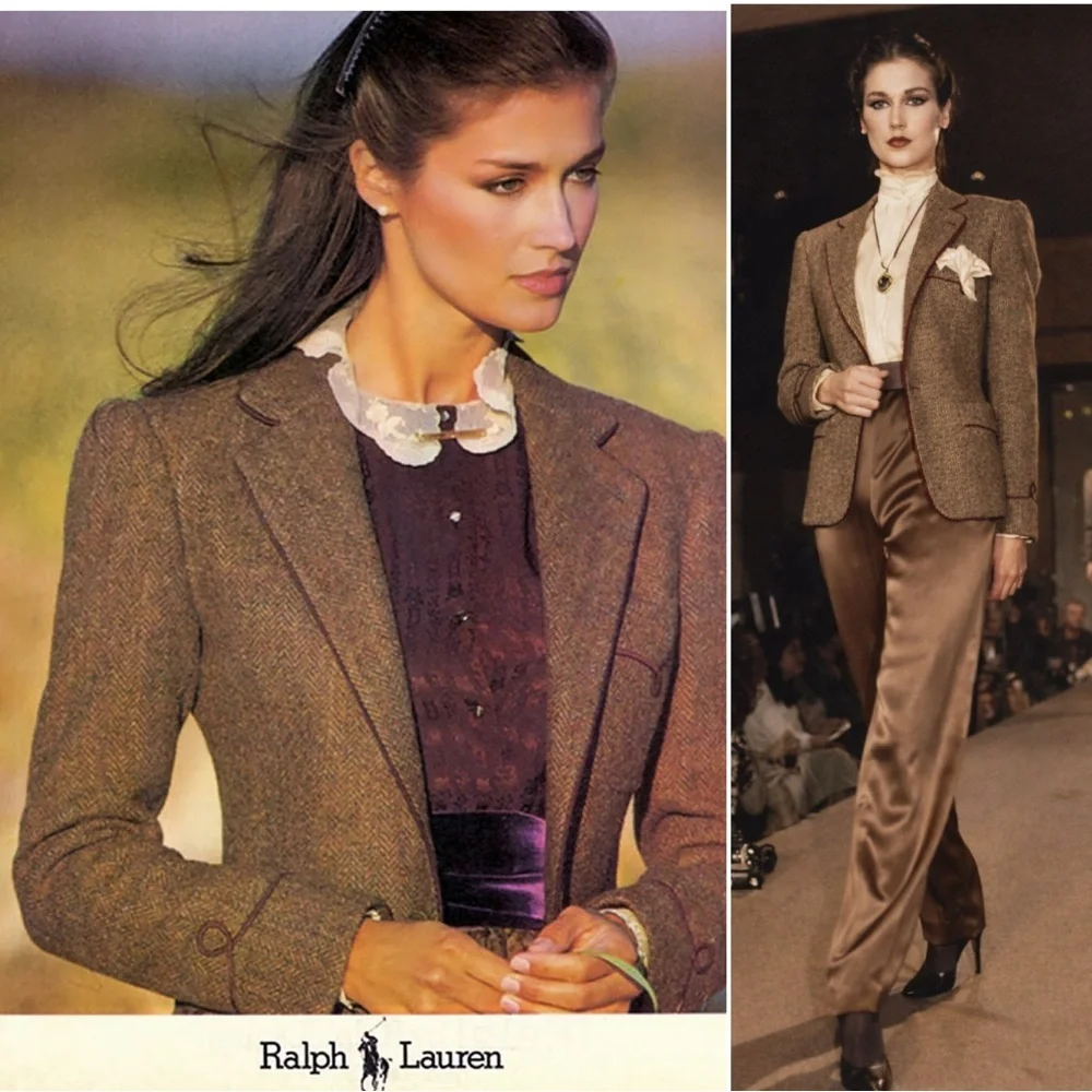 Vintage 70s 80s Ralph Lauren Wool Herringbone Blazer Equestrian Jacket Runway M - Picture 1 of 16